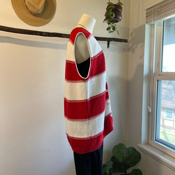 Liz Claiborne Red & White Chunky Cotton Knit Sweater Long Vest Size Medium - Picture 5 of 12